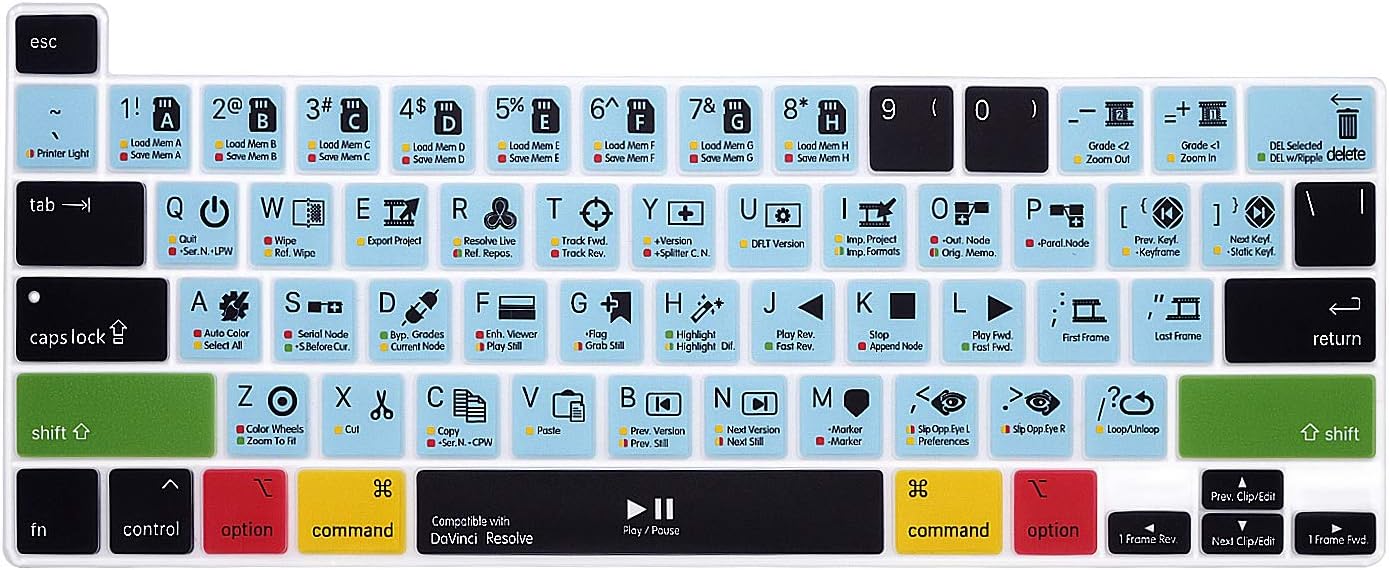 Davinci Resolve Silicone Shortcuts Keyboard Cover Skin for MacBook Pro 16 inch A…
