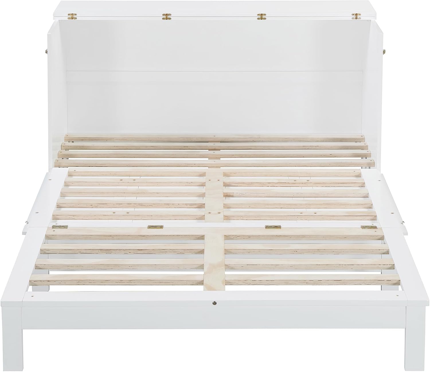 P PURLOVE Queen Murphy Bed with Large Drawers, Wood Cabinet Bed with USB Port, No Box Spring Needed, Easy Assembly (White)