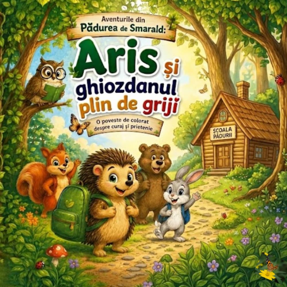 Aventurile din Pădurea de Smarald: Aris și ghiozdanul plin de griji: O poveste de colorat despre curaj, prietenie și puterea de a cere ajutor