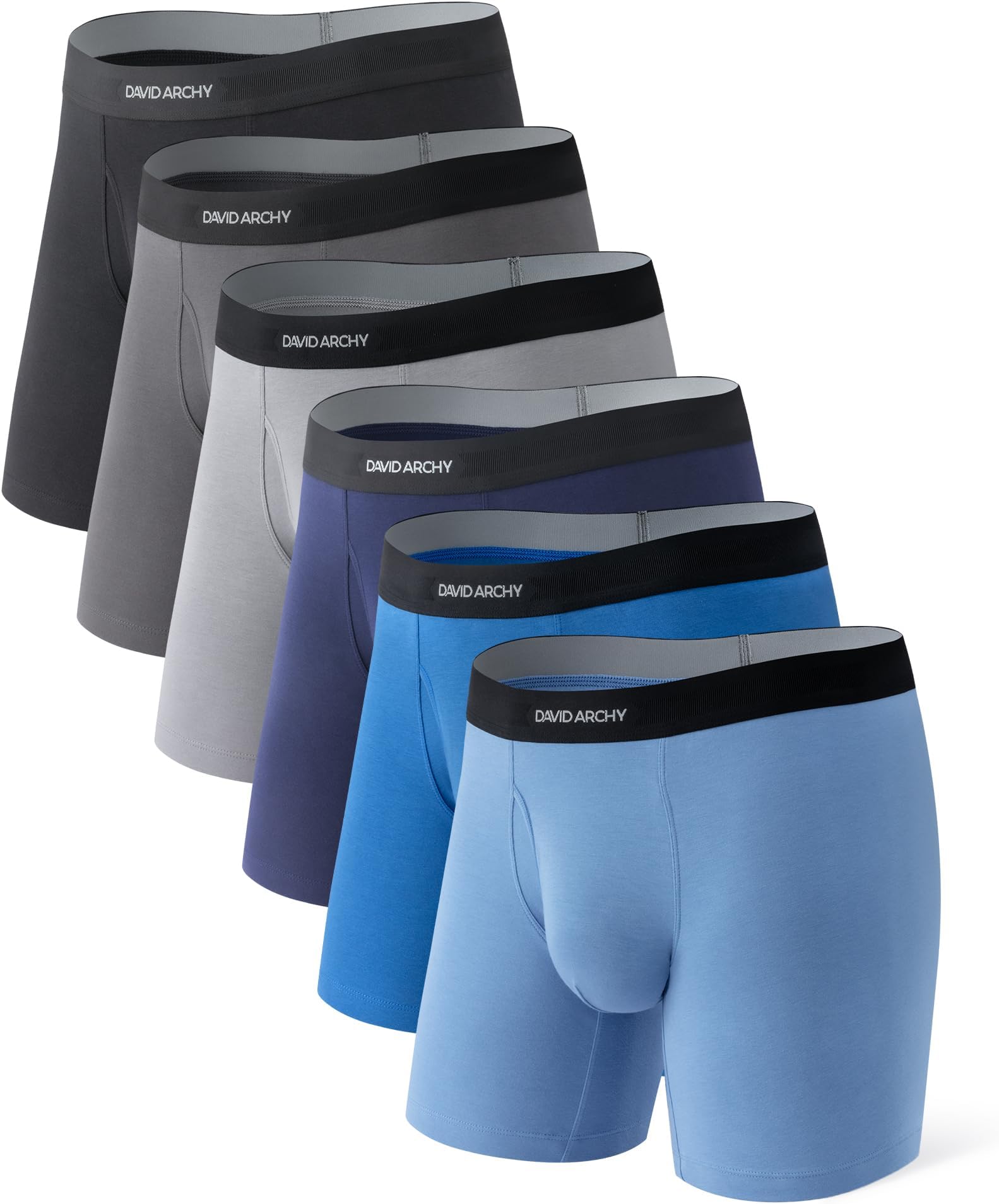 DAVID ARCHY Men's Underwear Boxer Briefs Cotton Comfortbale Soft Breathable with Fly Underwear for Men 6 Pack