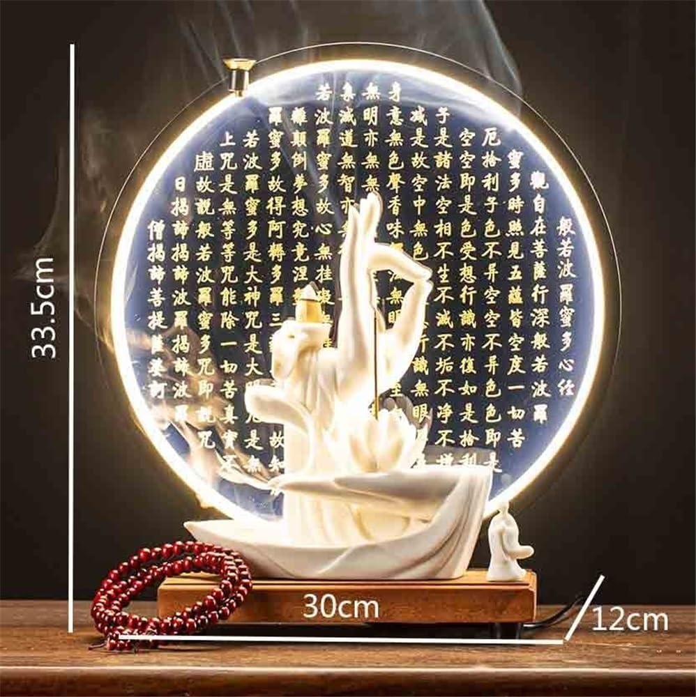 Decorazione della statua del Buddha Ornamento con statua di Buddha a forma mano, può essere posizionato incenso e set anelli luminosi in legno