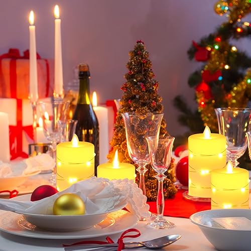 Miniatura 4 de Vela LED sin llama, velas LED con cadena de luces integradas, paquete de 3 velas a pilas con control remoto, función de temporizador de 24 horas,