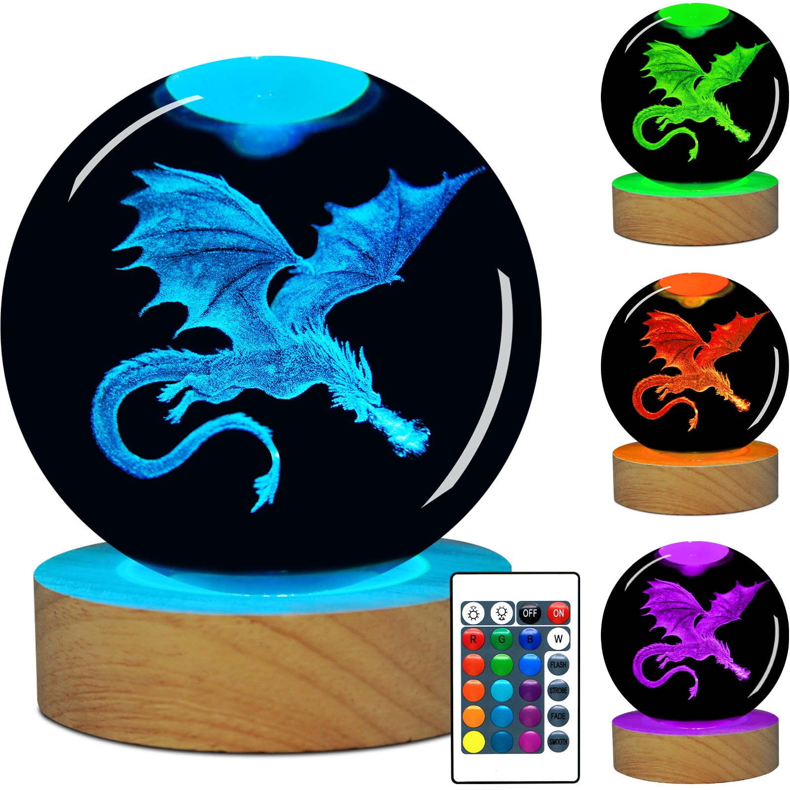 3D Dragon Lamp Night Light Gift, 16 Colors Crystal Ball Light Decor with Remote, Fantasy…