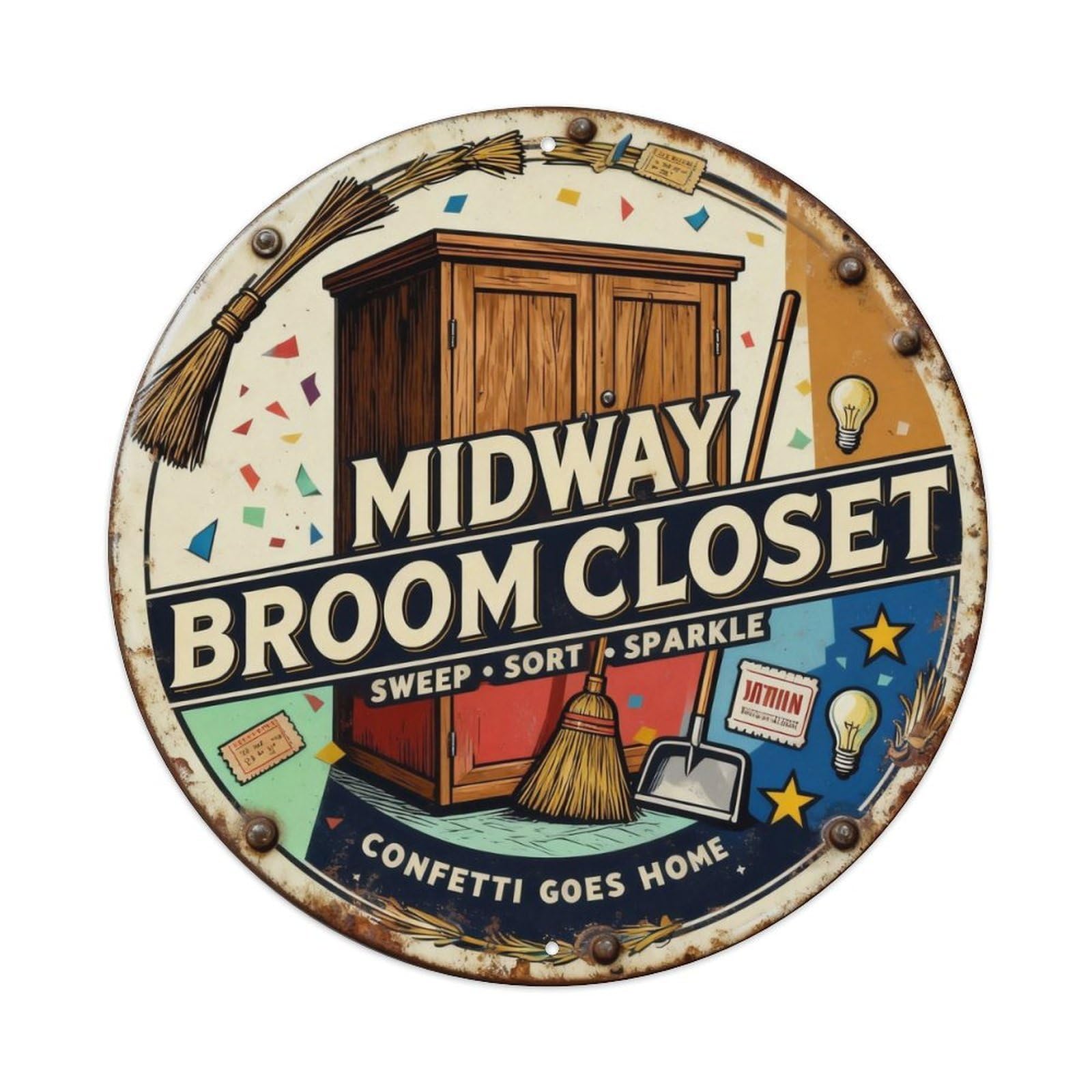 Midway Broom Closet Sign Metal Tin Sign Plaque