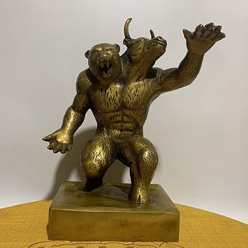 AETVRNI Wall Street Bull Stock Market NYC Brass Figurine,Wall Street Art,Office Home Decor, Bull, Bear, Money,Brass,style2