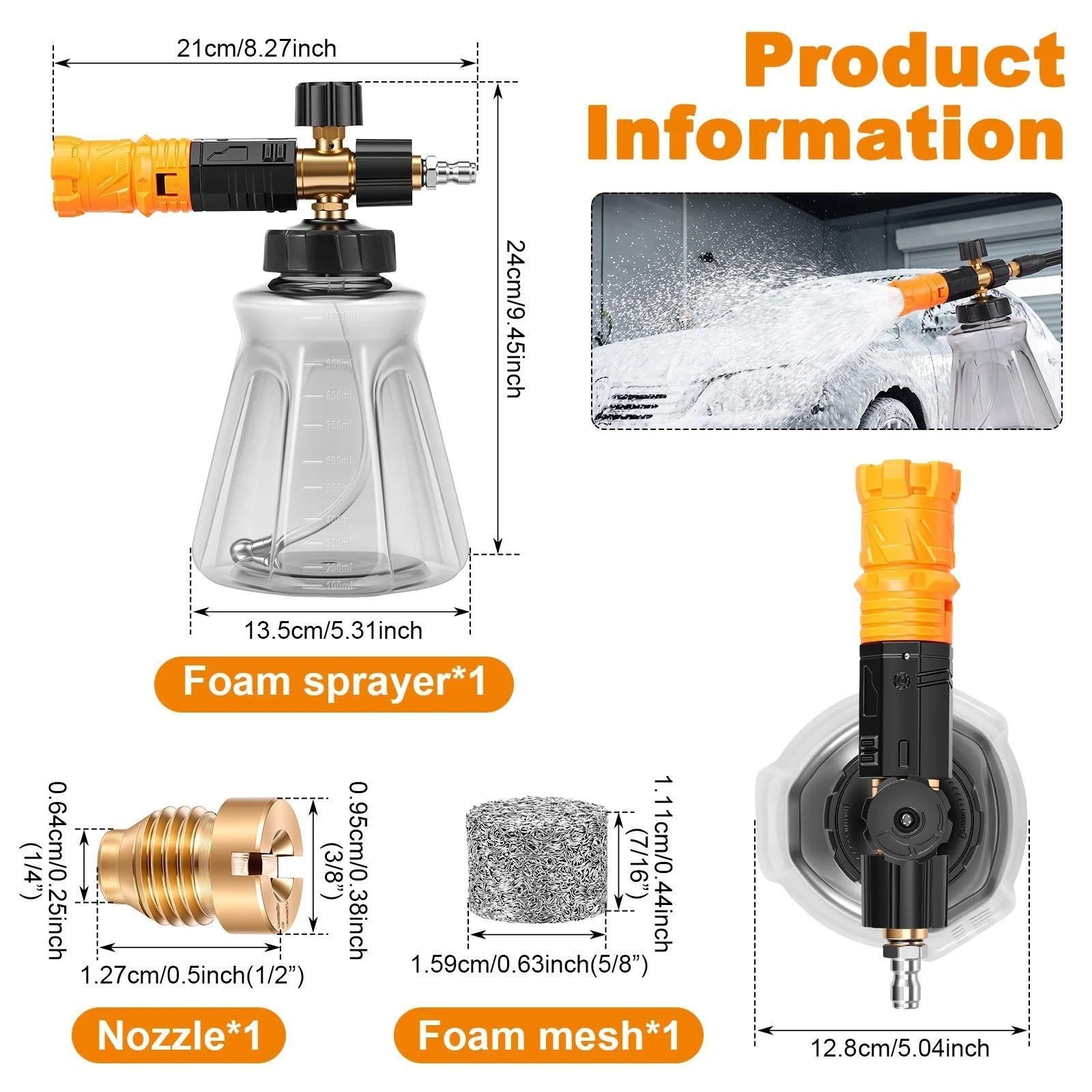 Schneeschaum-Lanze Auto, 1L, M22-14mm auf 1/4" Adapter