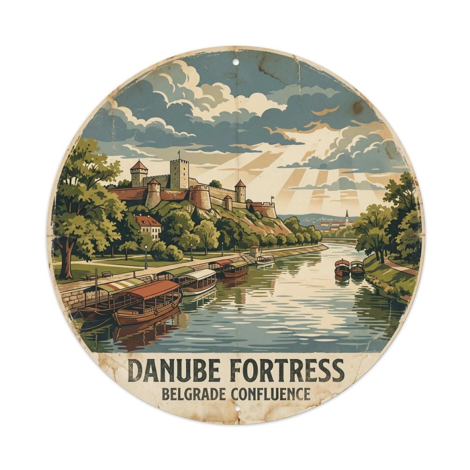 Vintage Travel Danube Belgrade Confluence Metal Tin Sign