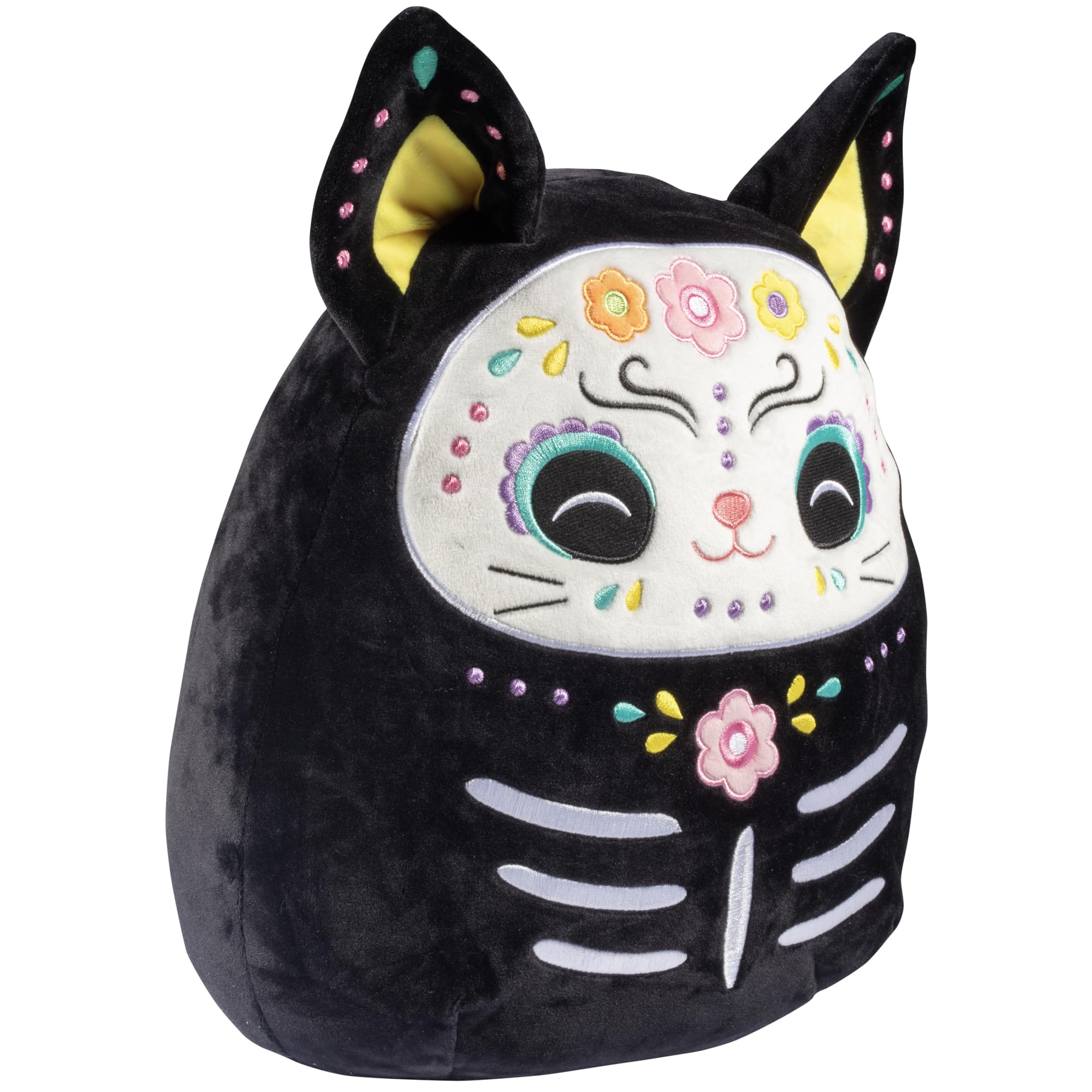 Zelina The Day of the Dead Cat de 12 pulgadas, gatito negro de felpa suave con diseño de calavera de azúcar, almohada coleccionable de animales de peluche, regalo de Halloween y Día de 2