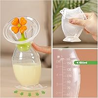 Vista 4 de haakaa Extractor de leche manual con base de succión y tapón de flores para lactancia materna (5 oz/5.1 fl oz) (naranja)