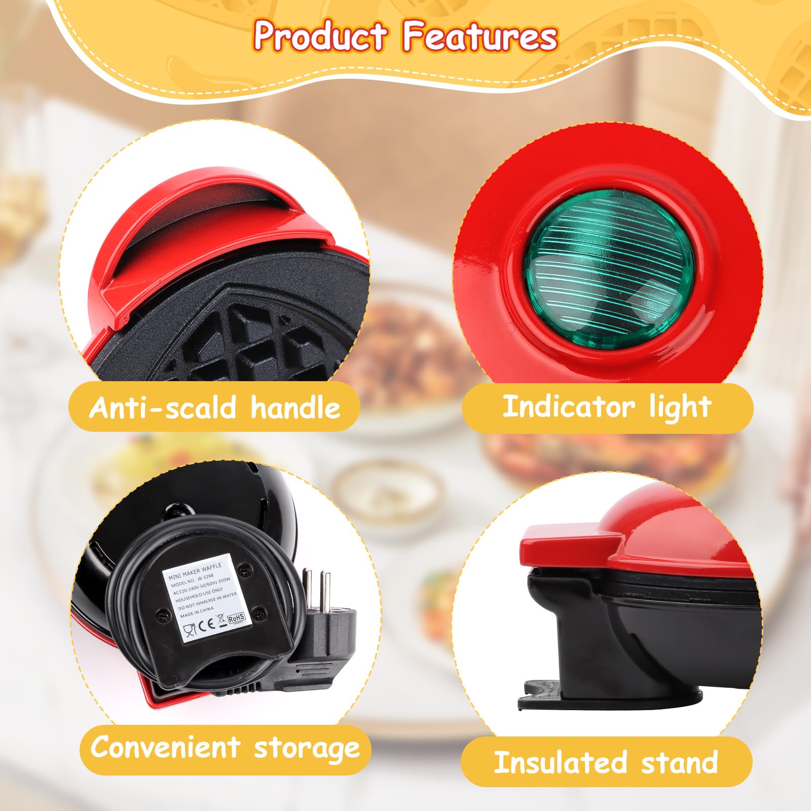 Mini Gofrera en Forma de Corazón, RISVOWO 350W Maquina de Gofres con Antiadherente, Gofreras Eléctrica para Cumpleaños Infantiles, Fiestas Familiares, Pascua o Navidad Mini waffle Iron Heart Shape