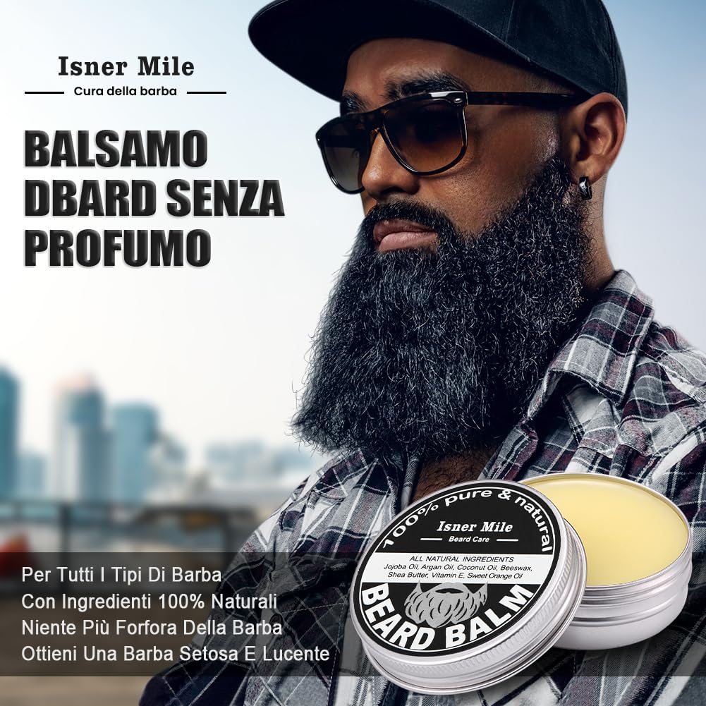 Kit Barba per Uomo, Tutto in 1 Set Cura Barba, Cofanetto Regalo Uomo Compleanno Valentino, Idee Regalo Natale con Olio Barba, Balsamo - Pennello - Shampoo - Pettine - Rasoio e Scissors, Cere per baffi