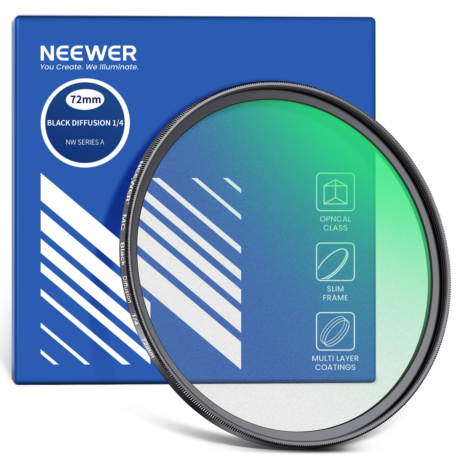 NEEWER 72mm Black Diffusion 1/4 Filter Dreamy Soft Cinematic Effect Filter Ultra Slim Water Repellent Scratch Resistant Optical Glass Multiple Nano Coatings for Video/Vlog/Portrait Photography