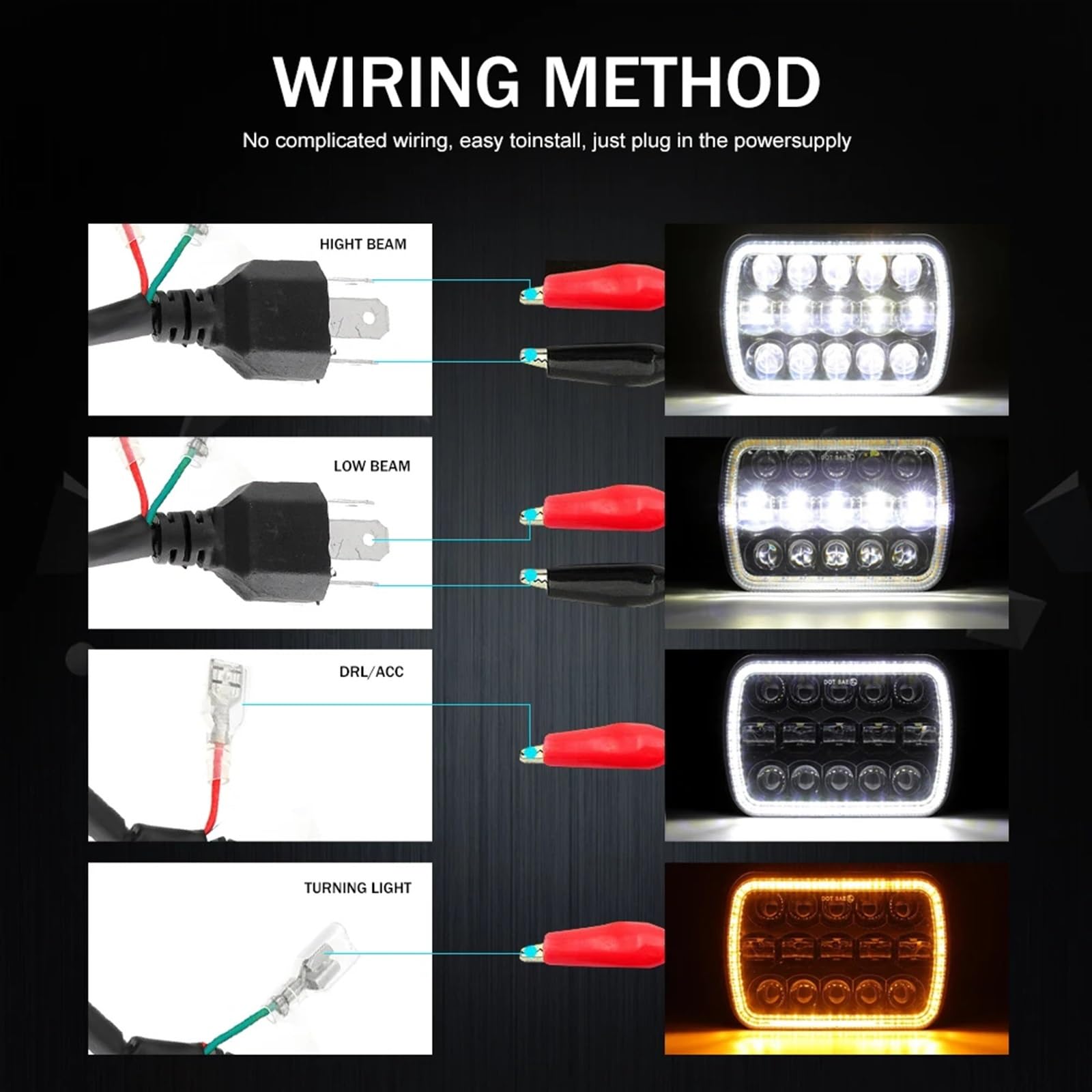 Luz Señal Giro Espejo Faros Delanteros LED Cuadrados 7 X 6 Pulgadas Luz Cruce Alta Y Luz Giro DRL Resistente Para Jeep Para Wrangler YJ Para Cherokee XJ Para Comanche MJ Luz de señal de giro(2 piezas)