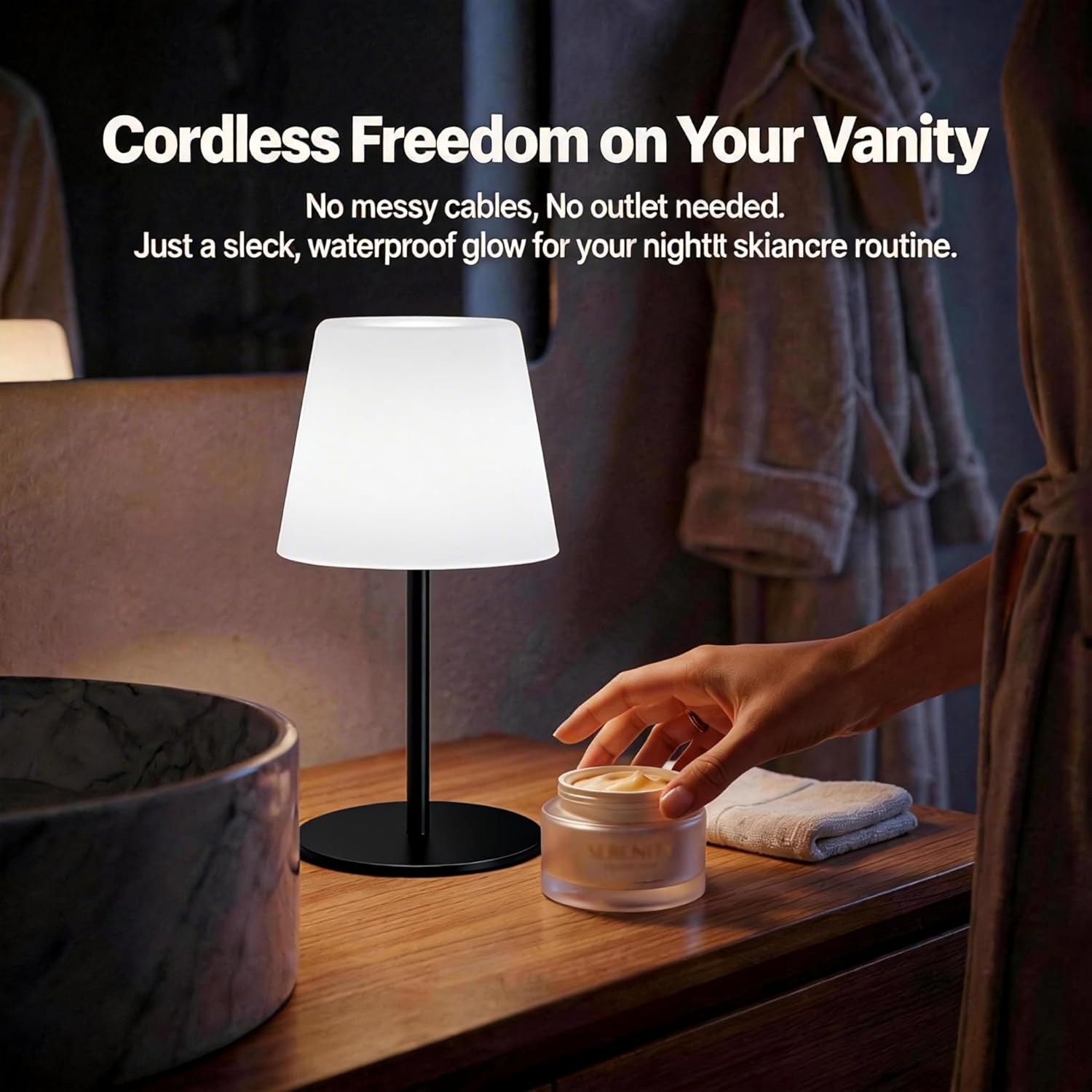 Waterproof Rechargeable Shower Lamp, Cordless Bathroom Table Lamp with 4000mAh Battery, 3 Color Temperatures Dimmable, Portable LED Nightlight for Bathtub, Relaxing Spa, Patio & Camping