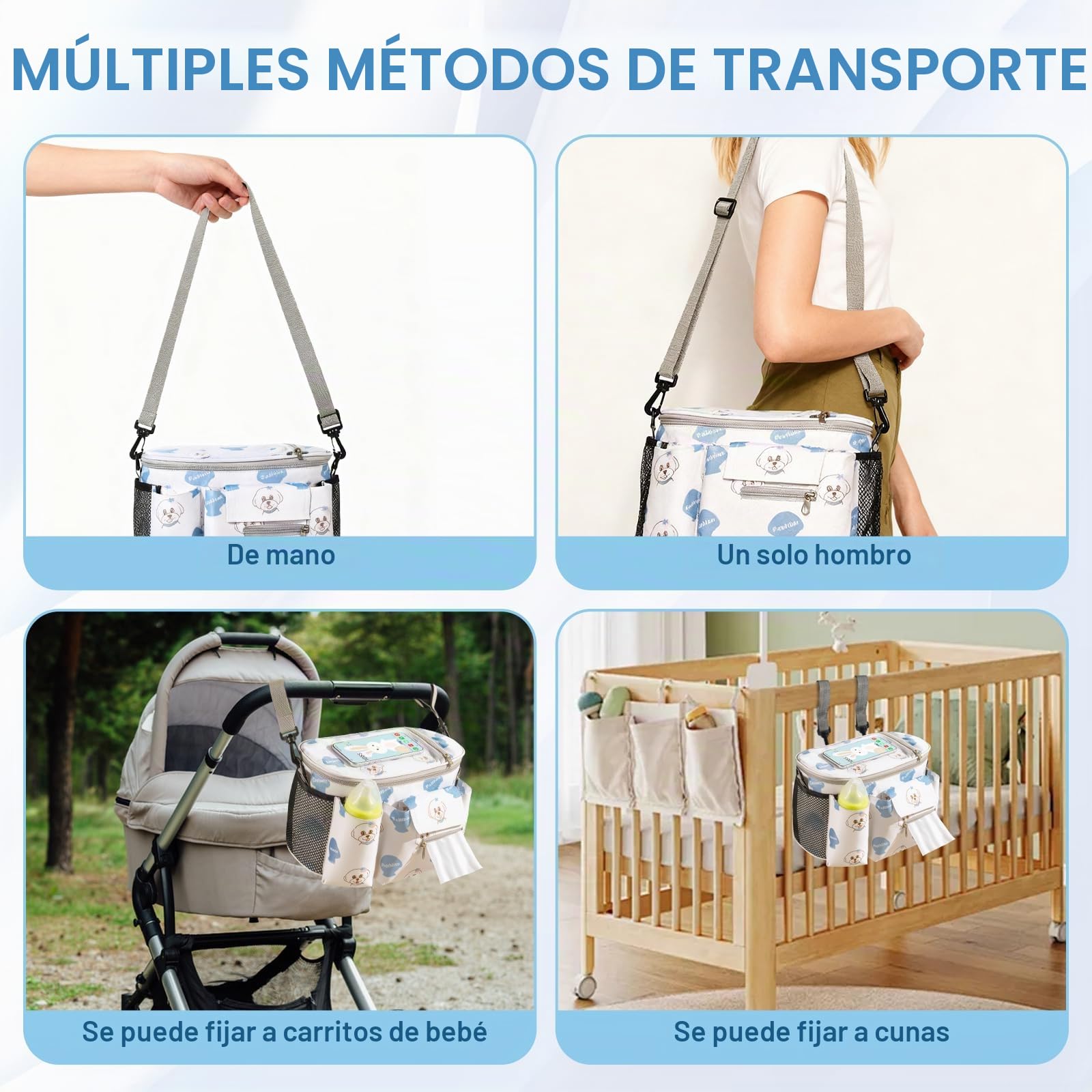 Bolso Carro Bebe, Bolso Organizador Carrito Bebe, Bolso para Carro Bebe con Portavasos y Bolsillo para Pañuelos, Bolso Carro Bebé Universal con Cierre de Cremallera y Correa Ajustable para el Hombro