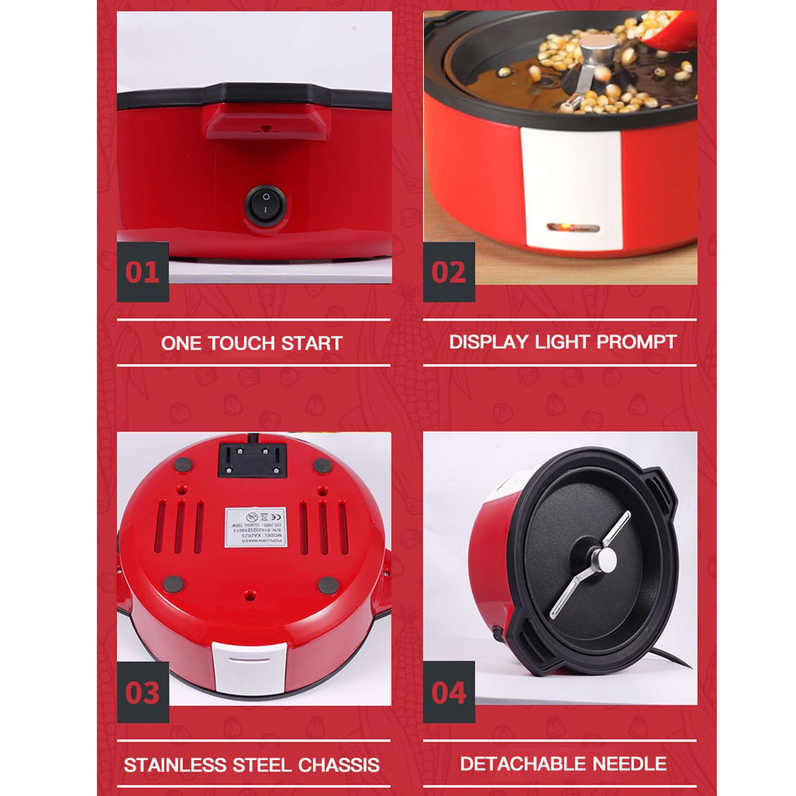 Popcorn-Maker, 70 G, Große Kapazität, Elektrische Popcornmaschine, Antihaft-Popcorn-Maker mit Deckel und Löffel, DIY-Popcorn-Topf, Leicht zu Reinigen, 700 W, Schnelle Erwärmung