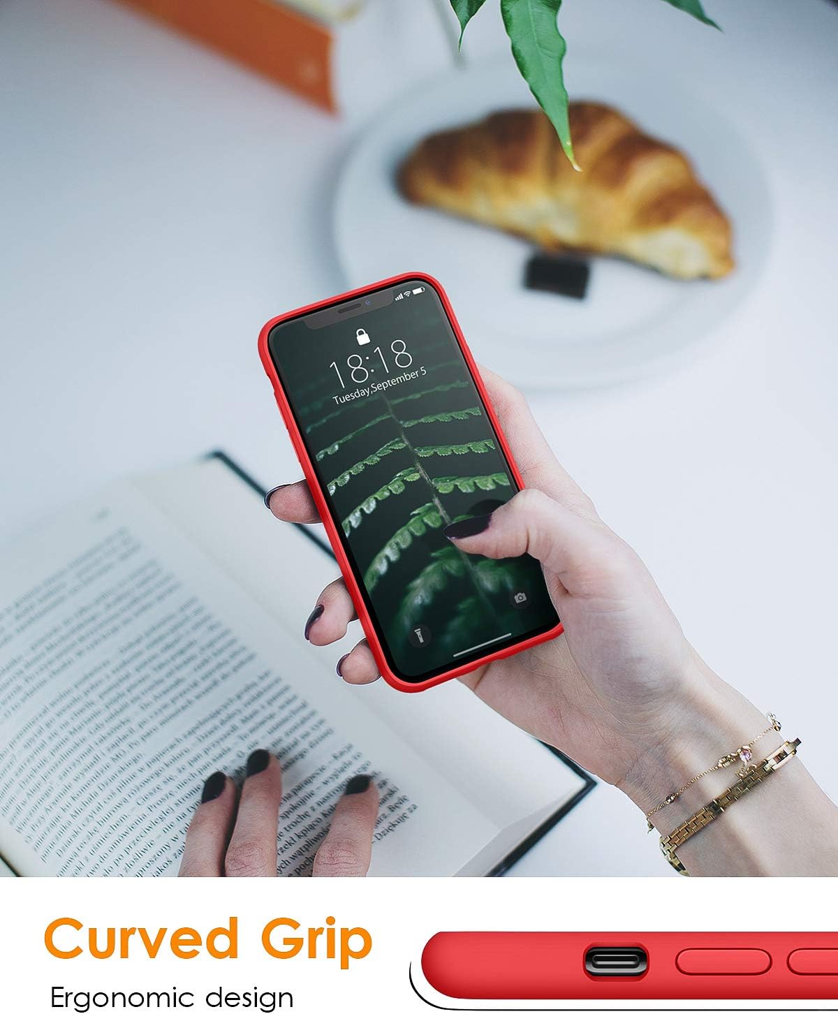 DTTO Compatible with iPhone Xs Case/iPhone X Case, Silicone Case [Romance Series] iPhone 10x Slim Fit Case with Hybrid Protection for iPhone Xs (2018)/iPhone X (2017) 5.8 Inch-Apple Red