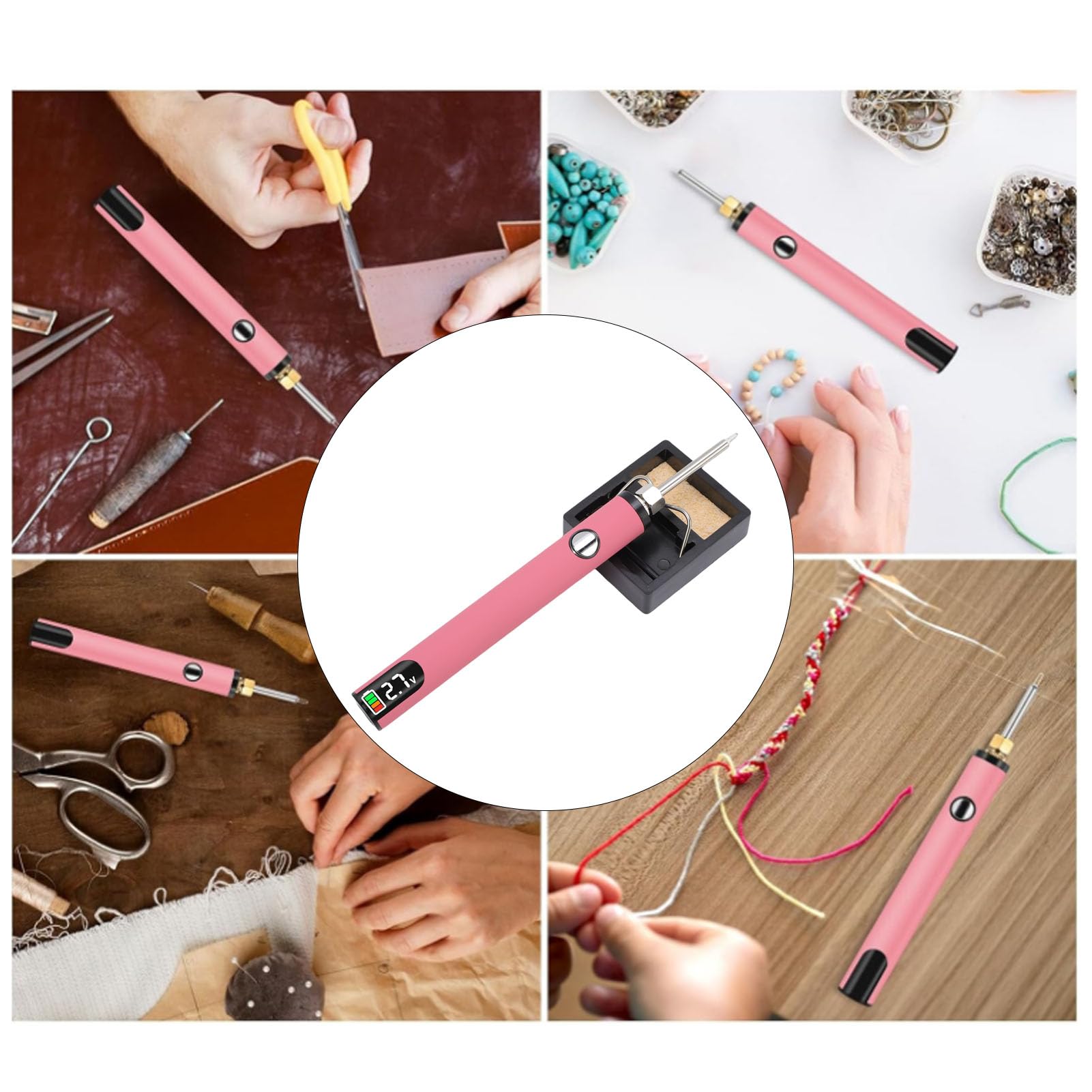 YUEHISY Brûleur de Fil Numérique LCD, Stylo à Fil sans Rechargeable par USB, Arrêt Automatique, 3 Réglages de Température pour le Tissage, la Sculpture sur Cire, la Couture et le (PINK)