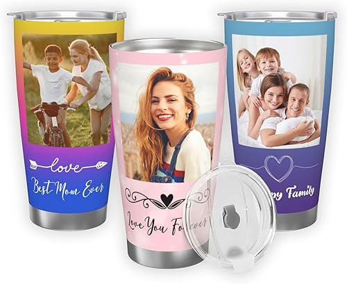 Miniatura 10 de Taza de café personalizada con tapa de foto de 20 onzas, regalos personalizados para el día de San Valentín, Día de la Madre, cumpleaños para