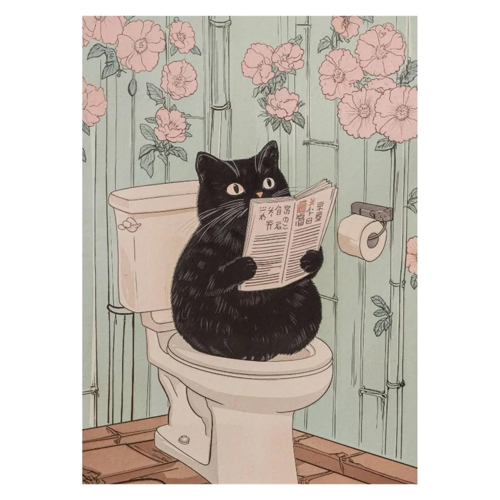 Graiting 1pc Noble Tabby Cat Eating Ramen Fuji View Poster Wall Pictures Canvas Painting Home Bathroom Decor(2,20x30cm)