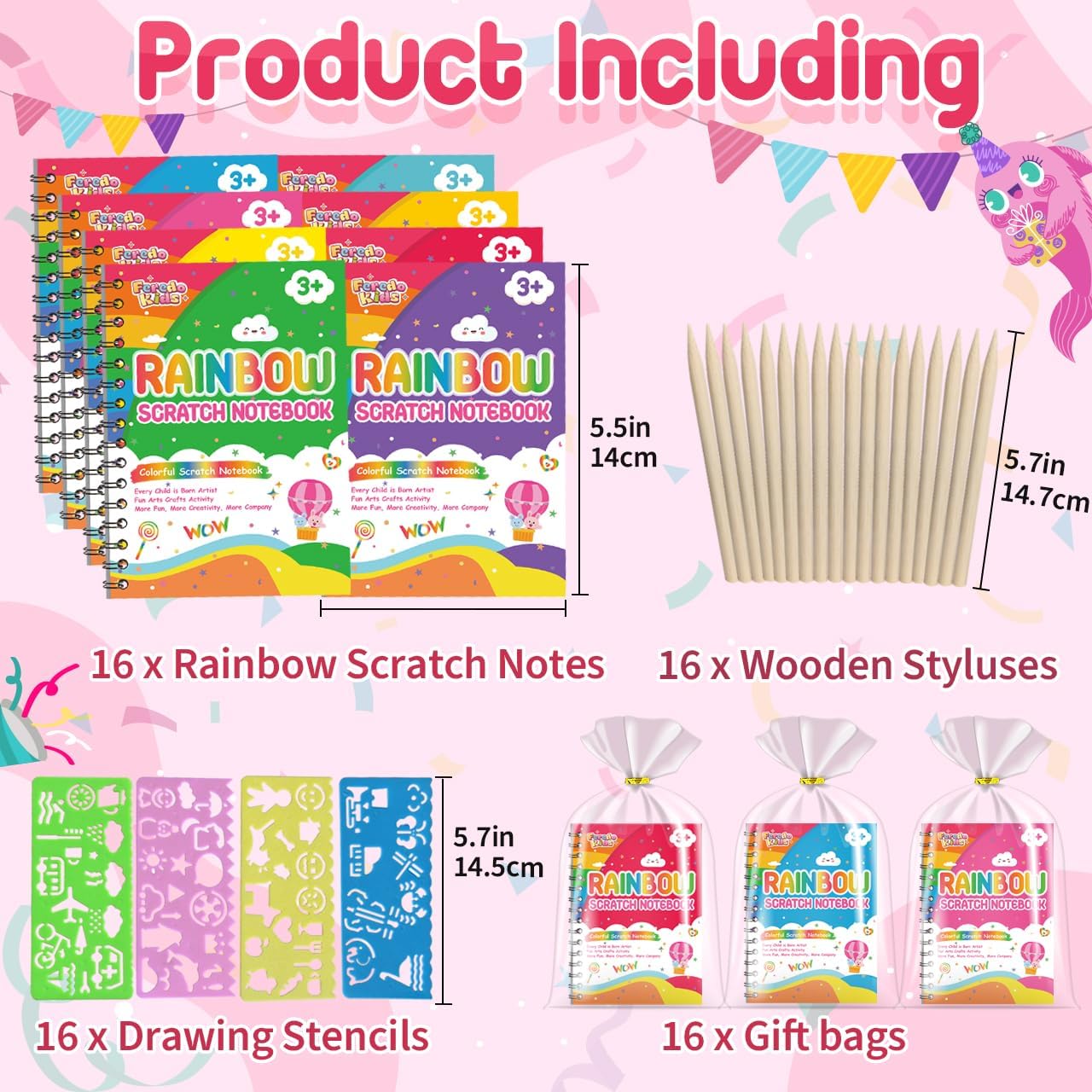 Scratch Art Party Favors for Kids: 16 Pack Rainbow Scratch Art Notebook, Easter Basket Stuffers, Coloring Books Goodie Bags Stuffers for Kid, Bulk Classroom Birthday Gifts for Student