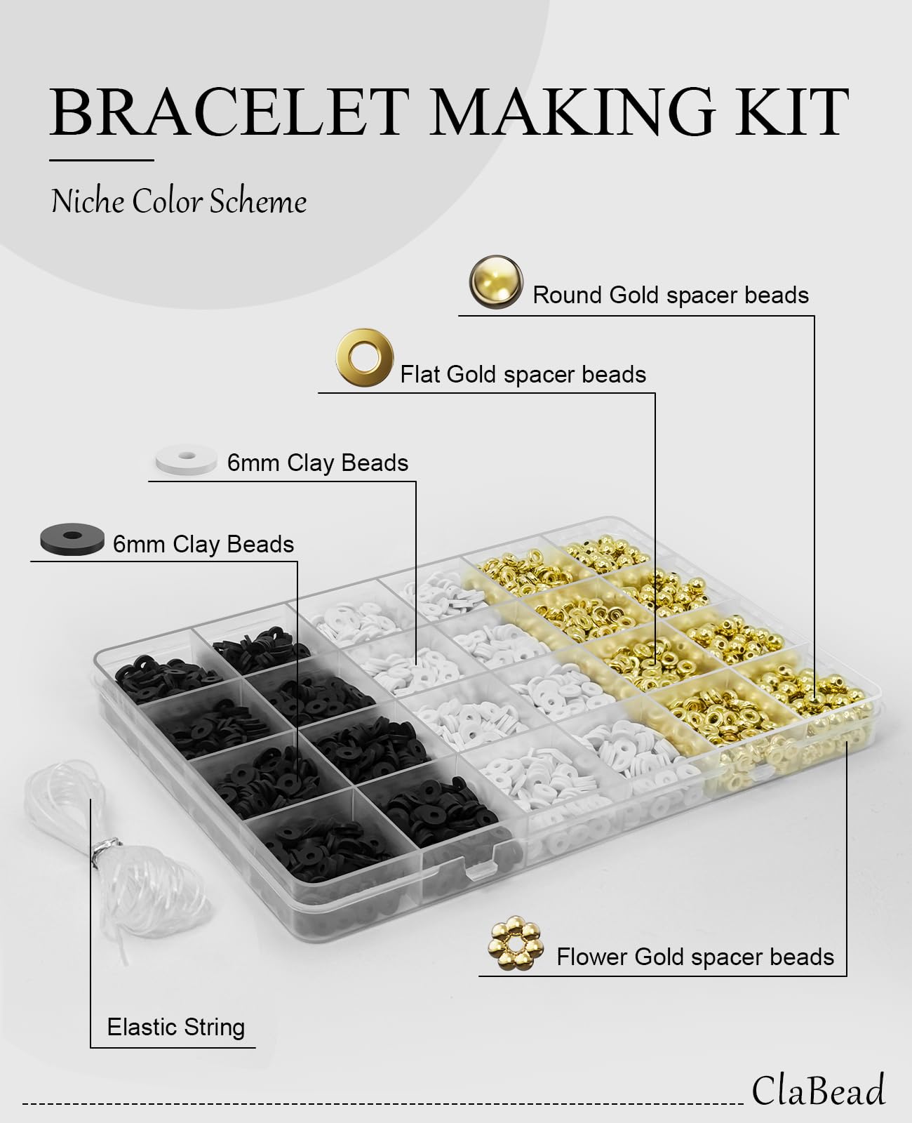 ClaBead Bracelet Making Kit for Boys 3200Pcs, Clay Beads Bracelet Kit with Gold Beads and Gold Flower, Swift Friendship Beads Bracelet Kit for Bracelets Making 2