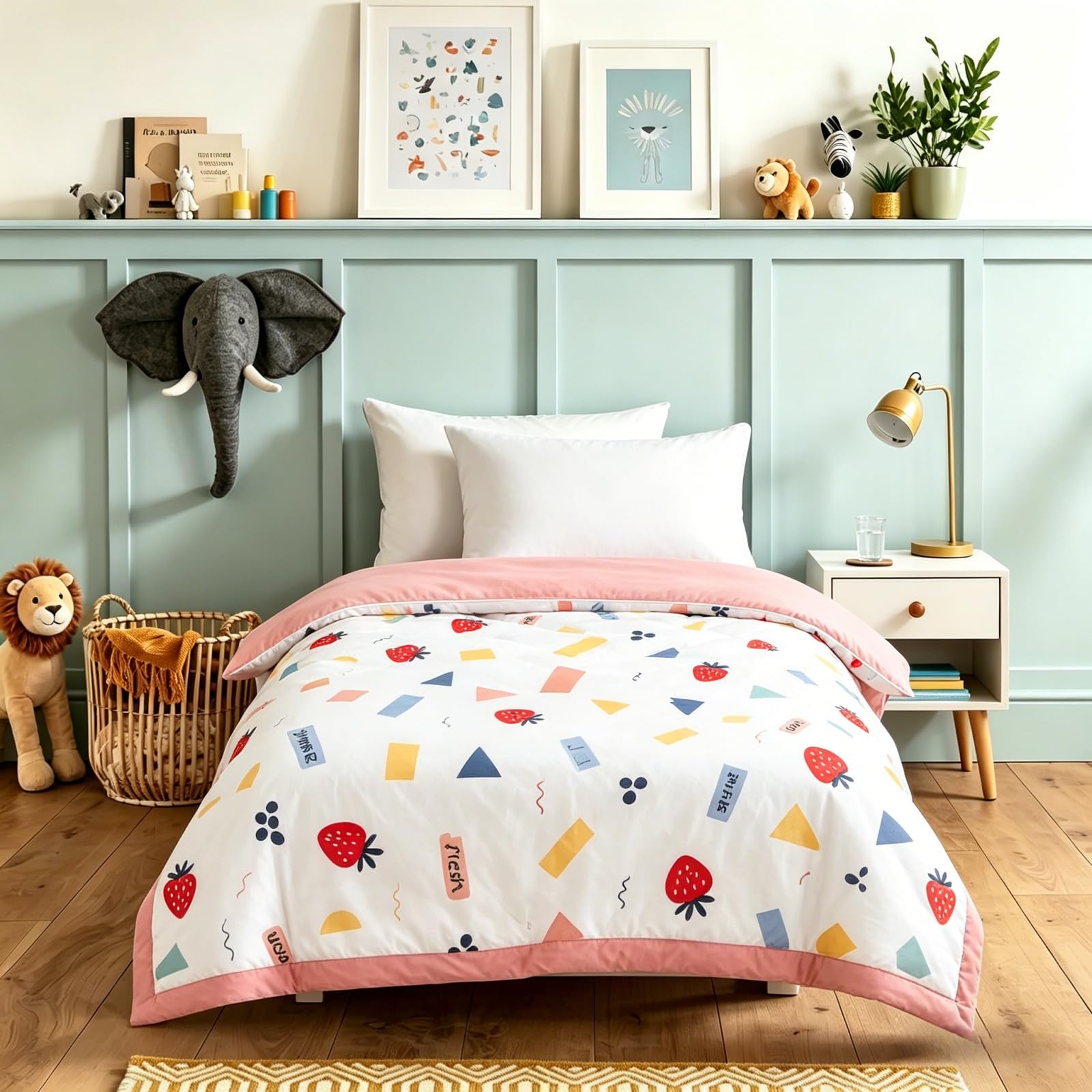 Odot Coverless Duvet Kids Toddler 2.5 Tog for Single, Summer Coverless Duvet No Cover Needed Lightweight Breathable Soft Cosy Cold Quilt Blanket for Boys and Girls (Red strawberry,120x150cm)