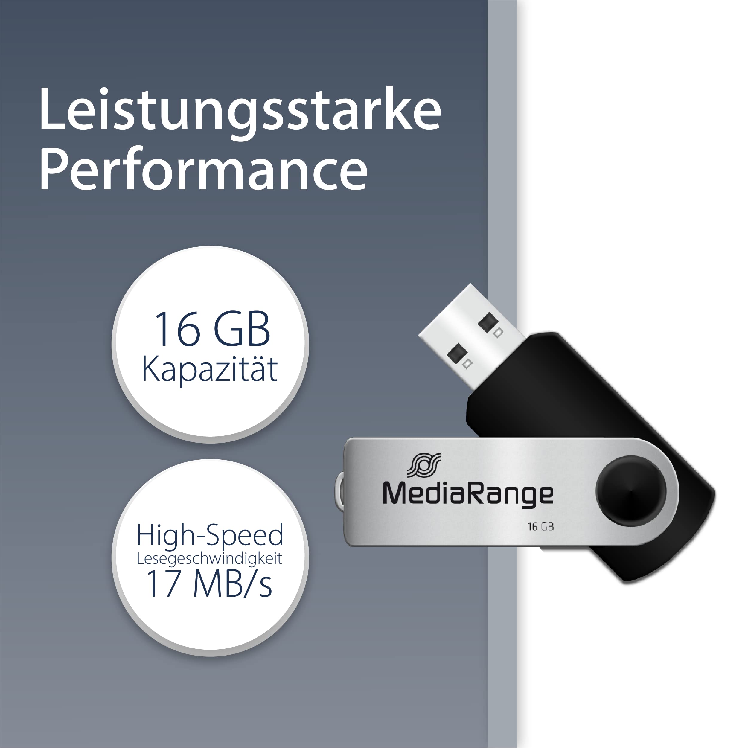 MediaRange MR910 Flexi USB Stick 16GB 18MB/s USB 2.0 Black-Silver