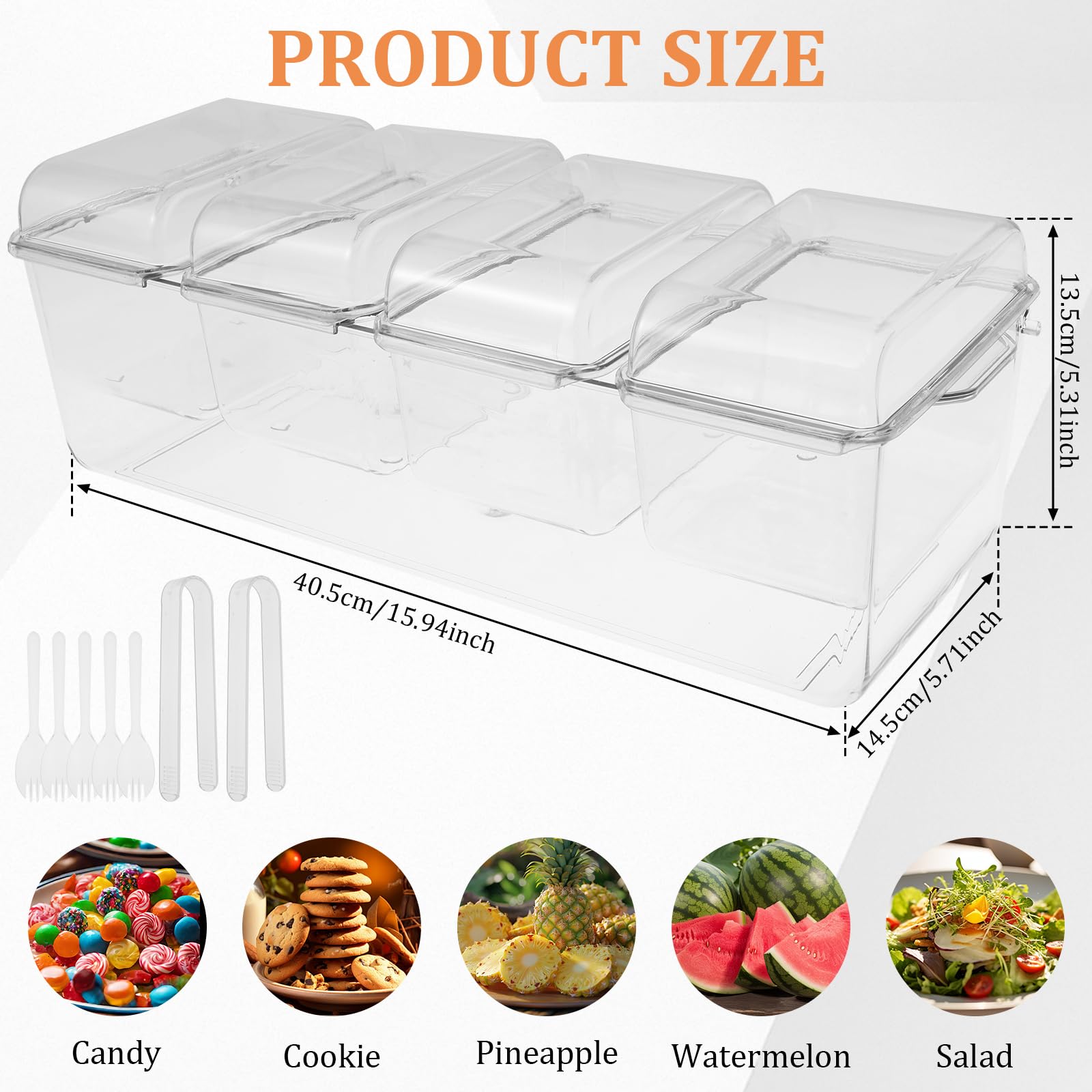 Ice Chilled Condiment Caddy with 4 Containers, Transparent Condiment Server with Separate Lids for Bar Accessories Fruit Salad Taco Party Garnish