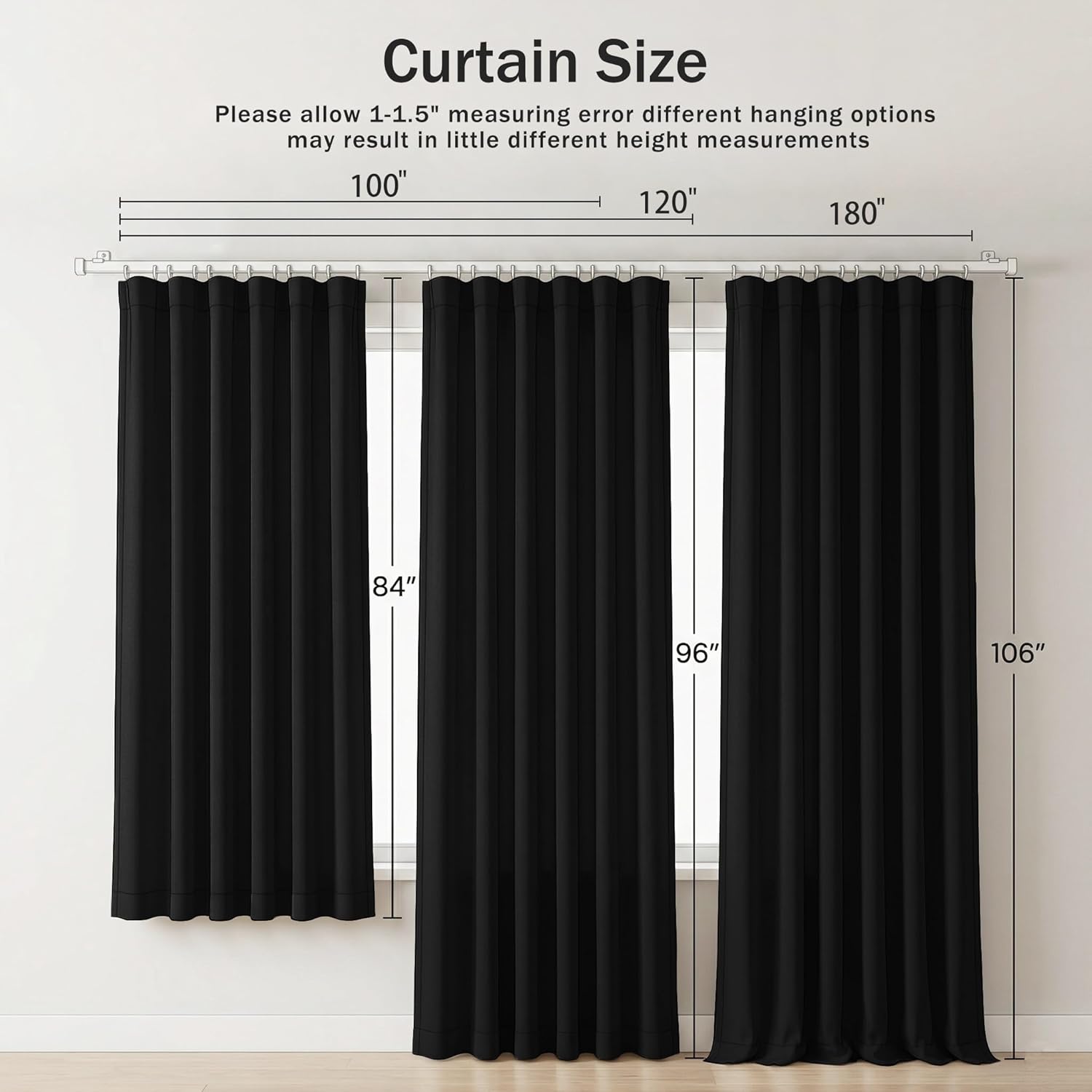 Room Divider Curtains with Flexible Bendable Ceiling & Wall Mounted Track Set, Blackout Window Curtains Thermal Insulated Noise Reduction Privacy Dividers Curtains for Bedroom(Black,100W X 84L)