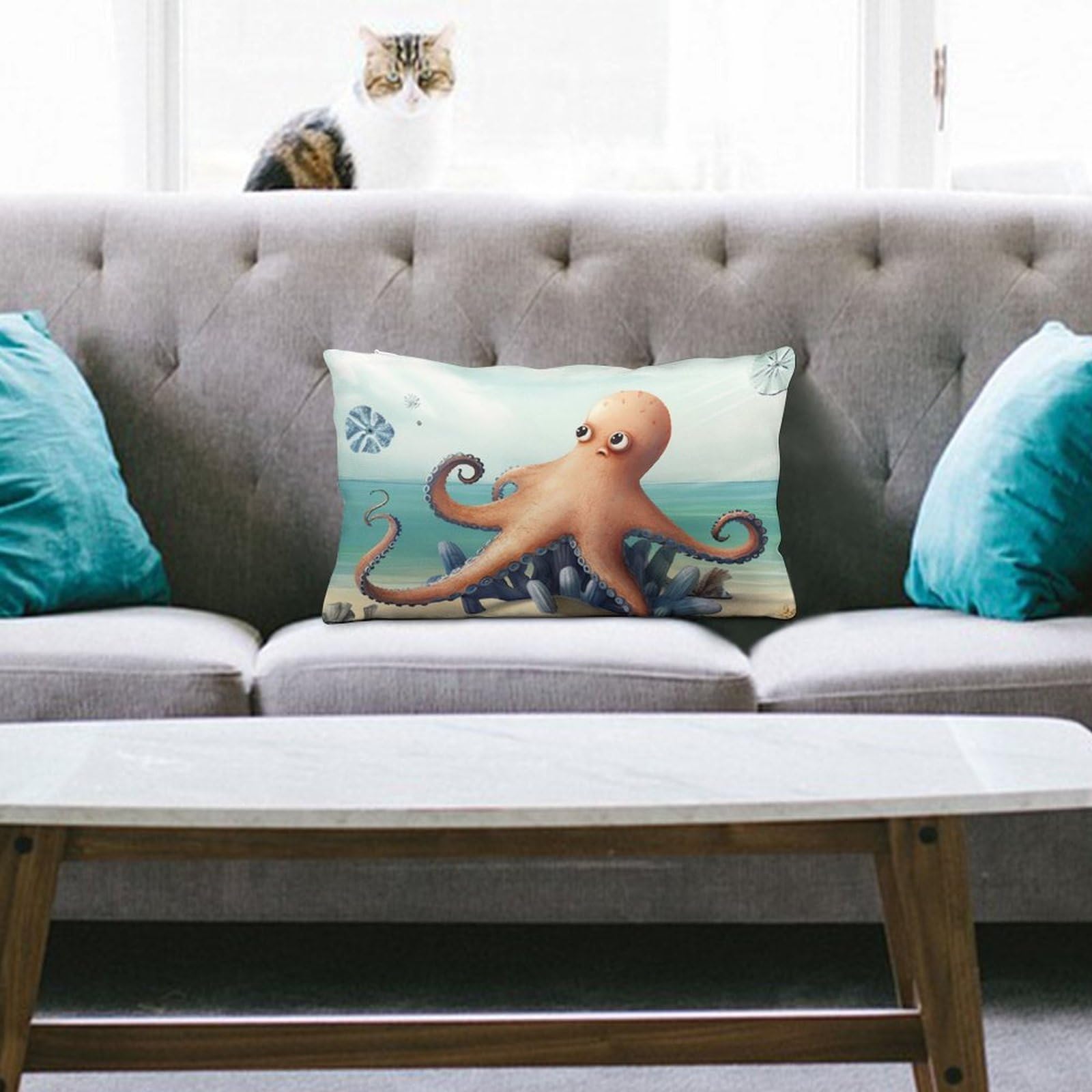 NTVOWPZO Decoration Throw Pillow Covers 8"x12" Pillowcases Covers Beach Octopus Starfish Soft Pillowcases Modern Farmhouse Home Decor Sofa Cushions Covers for Couch Bed Living Room