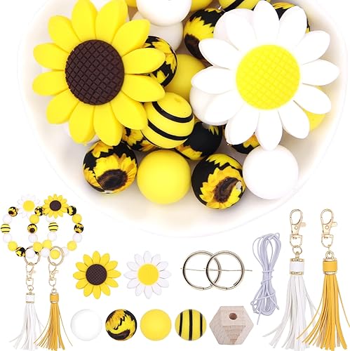 Mr.EV - Cuentas de silicona de girasol para fabricación de llaveros, cuentas de silicona de 0.59 pulgadas a granel, cuentas de silicona de 0.59