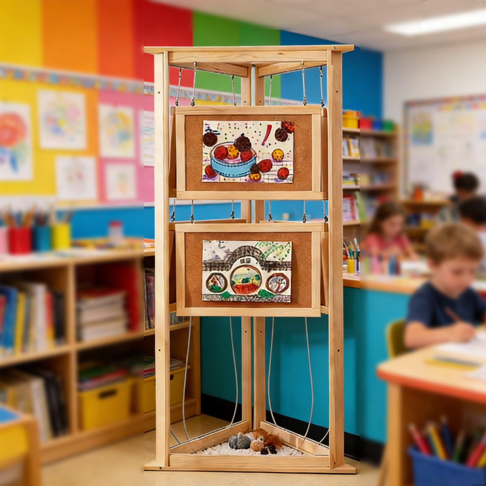 Staffelei Ausstellungsständer für Kindergartenkunstwerke mit Holzrahmen, Freistehende Präsentationswände für Gemäldeausstellungen, 3- Oder 4-Seitige Galerie-Präsentationswand(3-sided display)