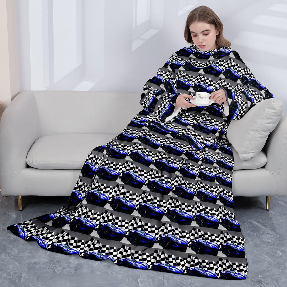 Homemissing Manta de forro polar con mangas de 50 x 70 pulgadas, color azul, manta de manga suave con velocidad de brazo, manta cálida para automóvil, deportes extremos, manta de felpa mullida