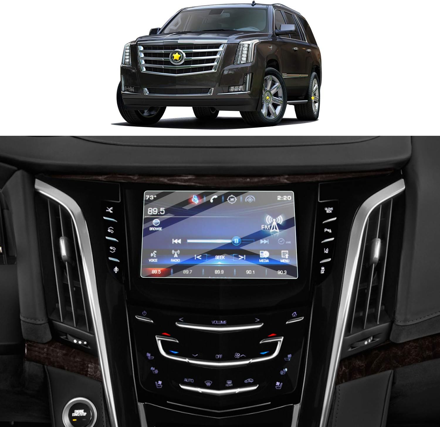 Screen Protector Foils for 2015-2020 Cadillac Escalade CUE infotainment interface 8In Navigation Display Tempered Glass 9H Hardness Anti Glare HD Clear Chevrolet LCD GPS Touch Screen Protective Film