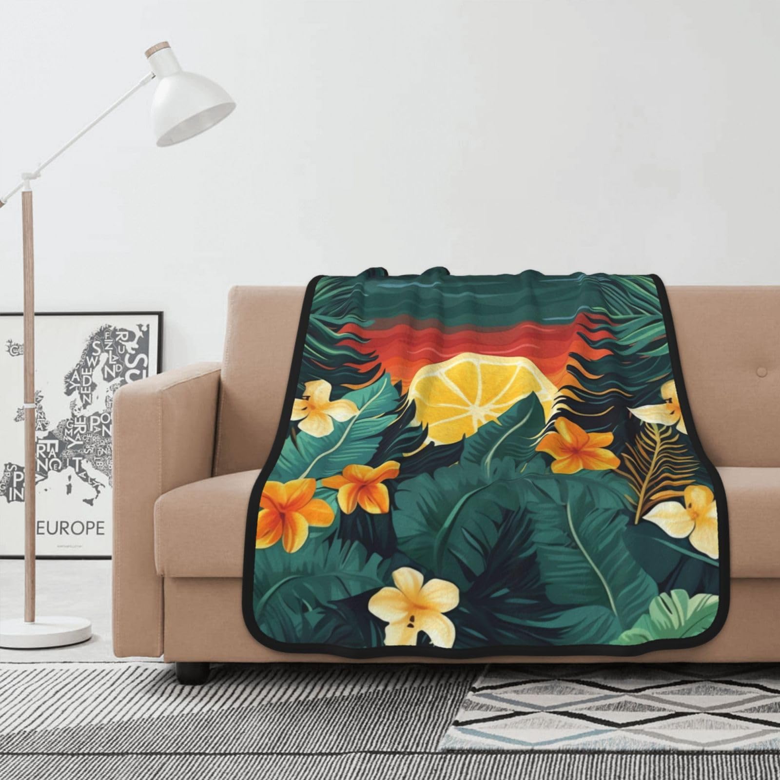 Couverture imprimée hawaïenne en flanelle double face, plaid léger doux 127x101 cm