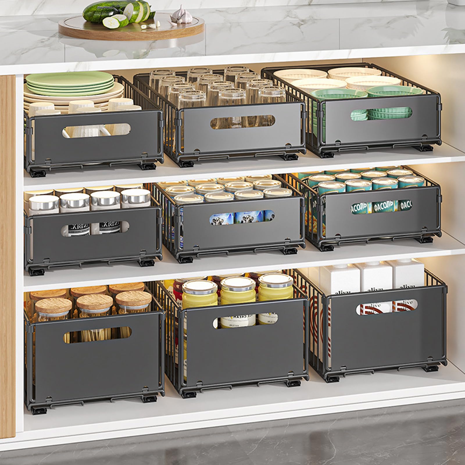 4Pack Organizador de Cajón Deslizante Plegable, Organizador de Almacenamiento Deslizante para Cajones y Estanterías, Organizador Deslizante para Cajón de Armario de Cocina, Ideal para Despensa y