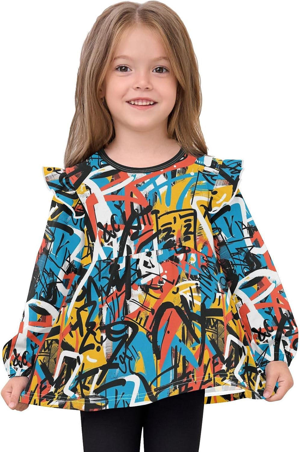 visesunny Toddler Clothes for Girls Minimalist Line Doodle Long Sleeve Fall Shirts Cotton Top with Ruffle Collar