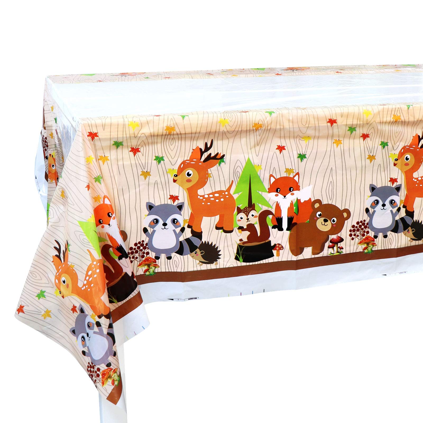 Woodland Animals Tablecloth Table Cover 4 Pack Plastic Tablecloth covers for Kids Boys Birthday Bear Animal Woodland Party Decorations Birthday Party Supplies 70x42 inch