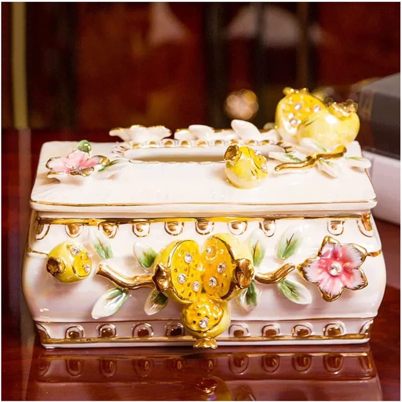 Tissue Dispenser Box Tissue Box Holder Chinese Retro Handbemalte rechteckige Keramik Tissue Aufbewahrungsbox Wohnzimmer Schlafzimmer Büro Desktop Decor Tissue Box Cover Kosmetiktuchspender Box