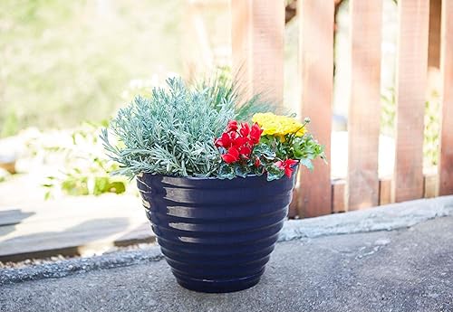 Miniatura 2 de Southern Patio HDR-064770 Beehive - Maceta de interior de 16 pulgadas con platillo adjunto, capacidad de 20.08 cuartos de galón, color azul marino