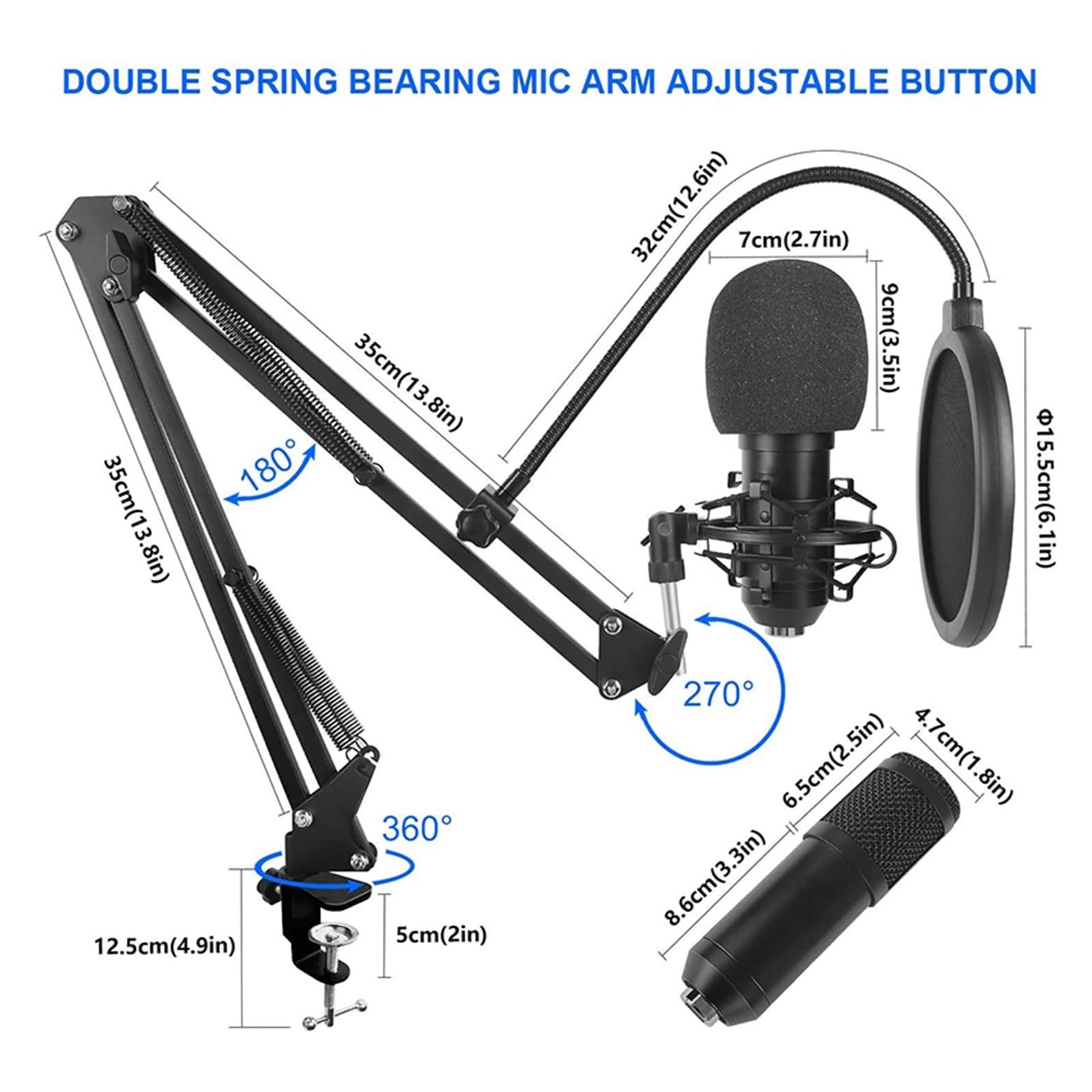 Kit scheda audio condensatore micro set con scheda audio live, supporto antiurto in metallo e filtro antipop a doppio strato per configurazione studio podcasting live per la registrazione di musi