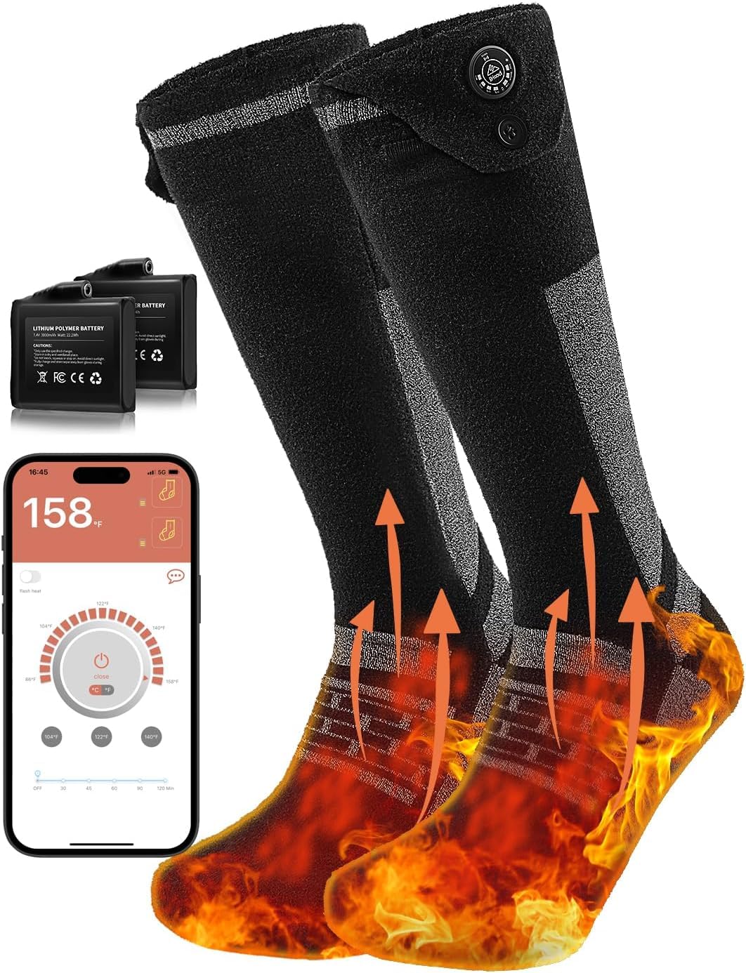 Electric Heated Socks with APP Control and 7.4V 3000mAh Battery for Men Women, Rechargeable Heating Socks Foot Warmer for Winter Hunting Fishing Winter Skiing Outdoors