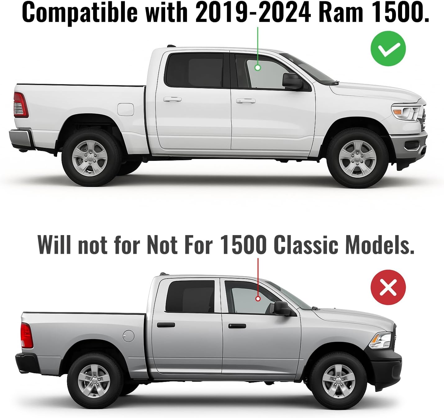 Front Right Door Window Glass Compatible with 2019-2024 Ram 1500 2 Door & 4 Door Cab Pickup Light Green Tempered Glass - Passenger Side