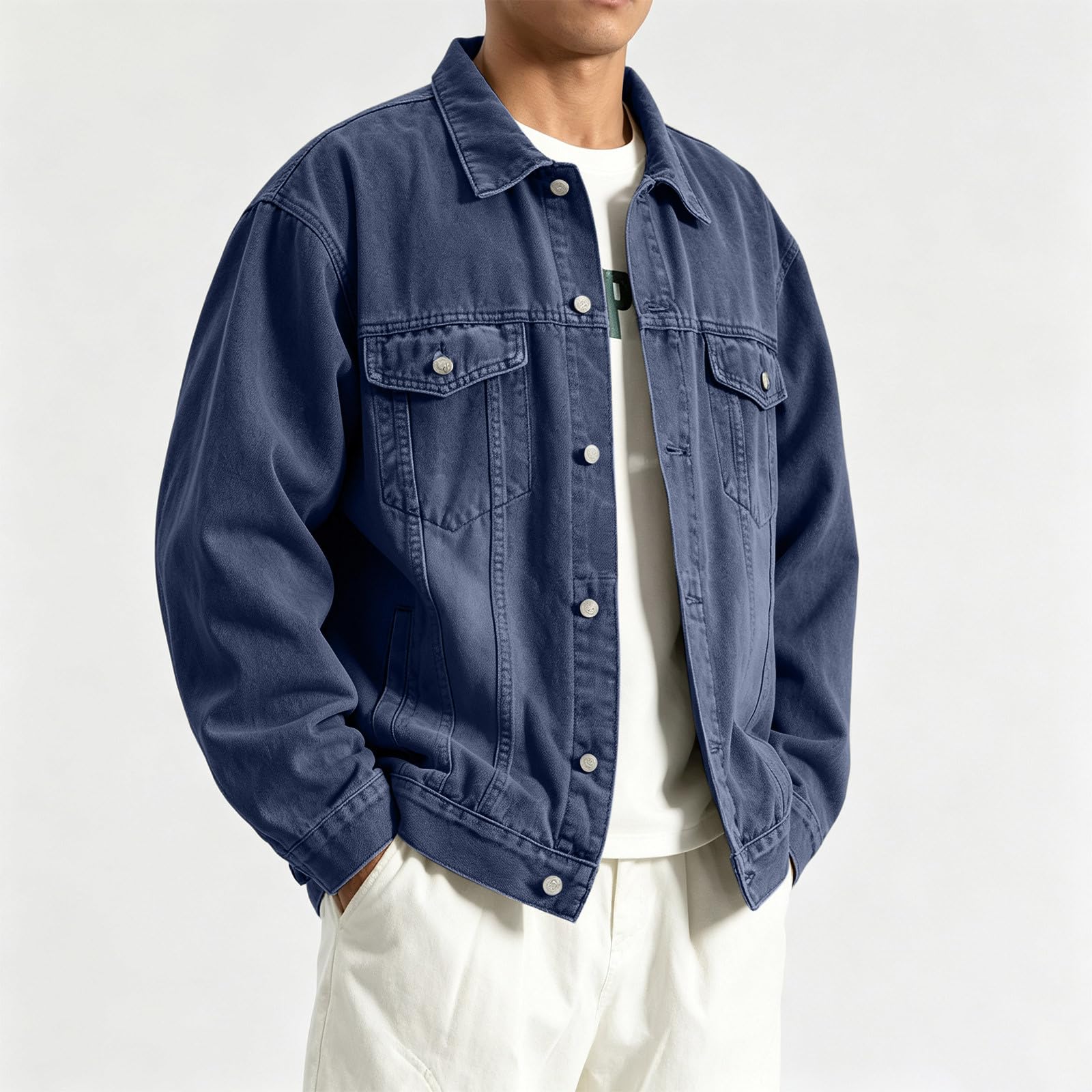 Jeansjacke Herren Denim Jacke Casual Übergangsjacke Klassische Cowboy Coat