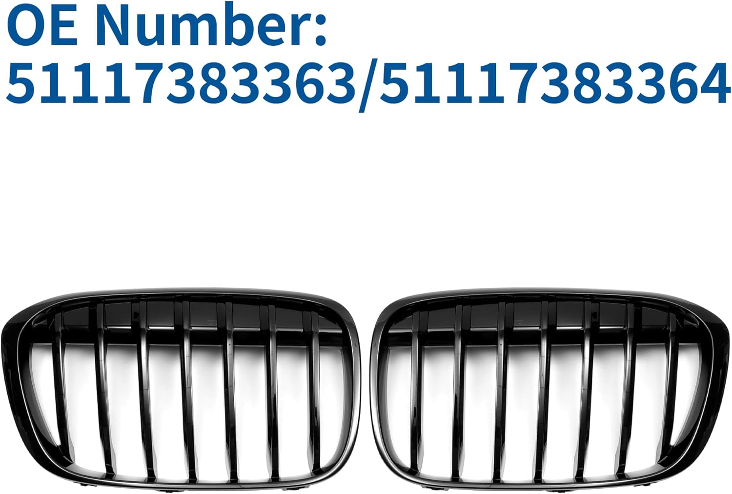 X AUTOHAUX No.51117383363/51117383364 Front Upper Hood Bumper Grille Grill for BMW X1 F48 2016-2022 Front Upper Bumper Kidney Grille Grill Signal Slat Gloss Black 1 Pair