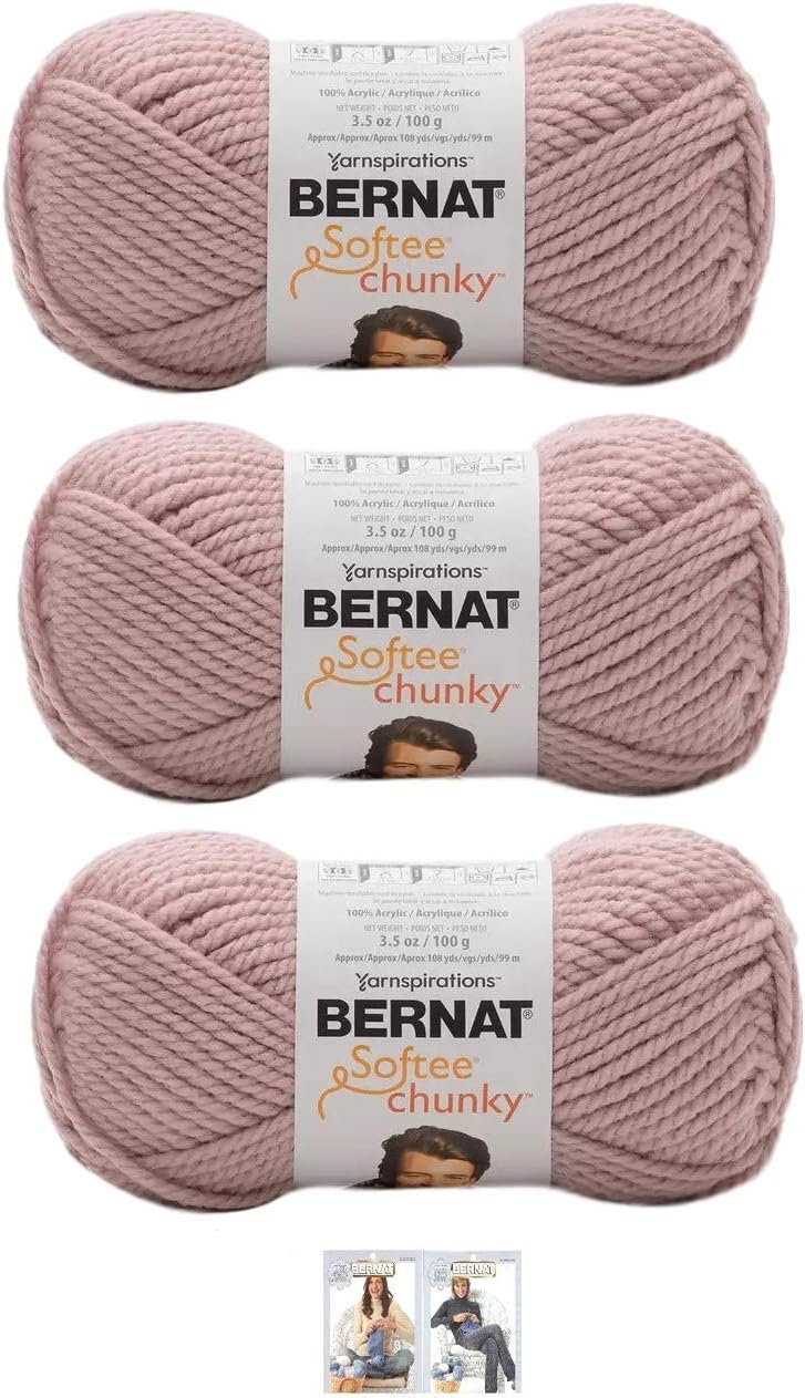 Bernat Softee Chunky Yarn Bundle Super Bulky Number 6, 3 Skeins( Gray Rose)