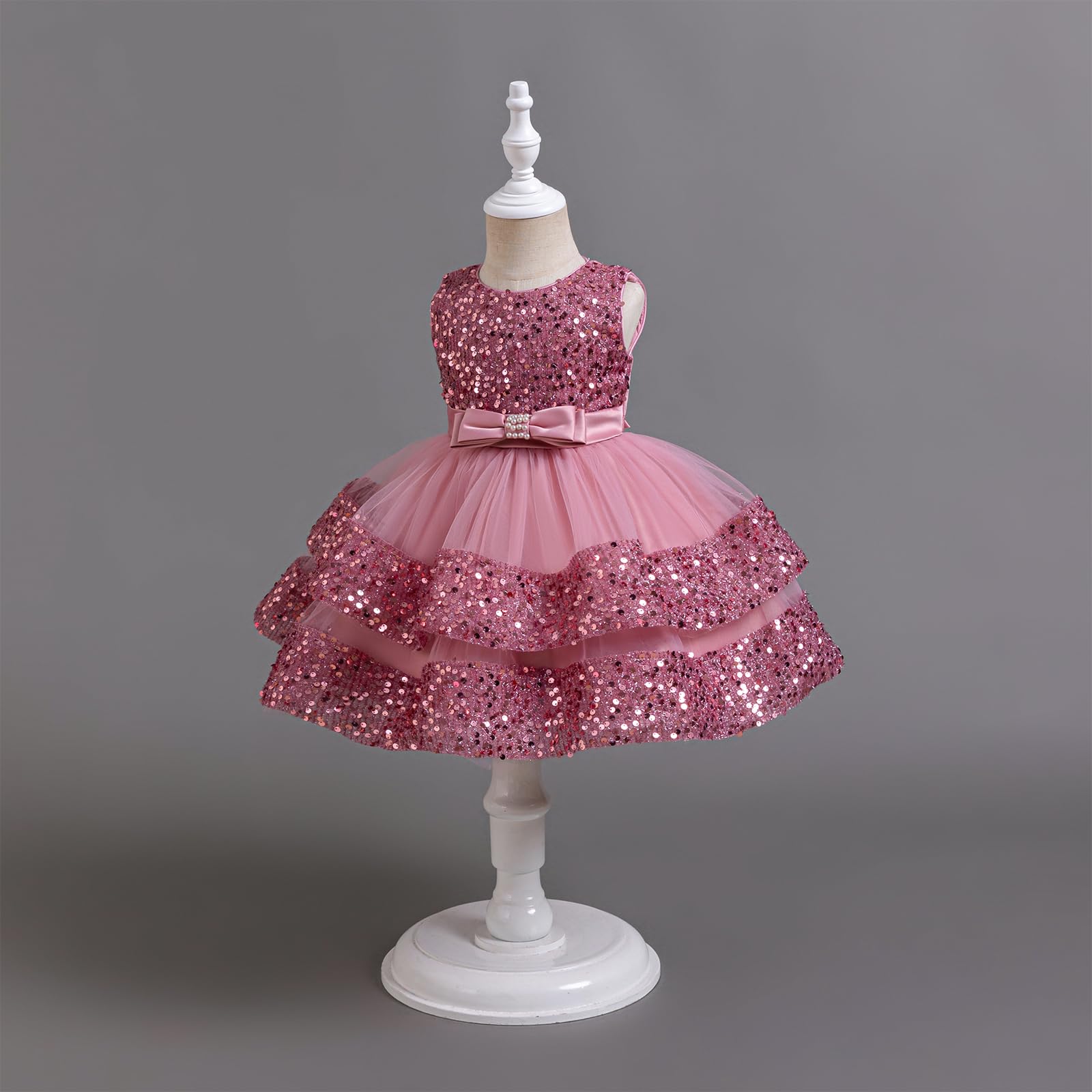 Miipat Vestito da principessa per bambina, con paillettes, per matrimoni, compleanni, feste, 12 mesi-4 anni