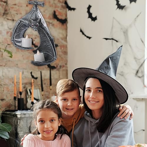 Miniatura 4 de Portavelas de pared de murciélago, decoración de velas de murciélago de Halloween, candelabro de pared gótico con velas, decoración colgante de