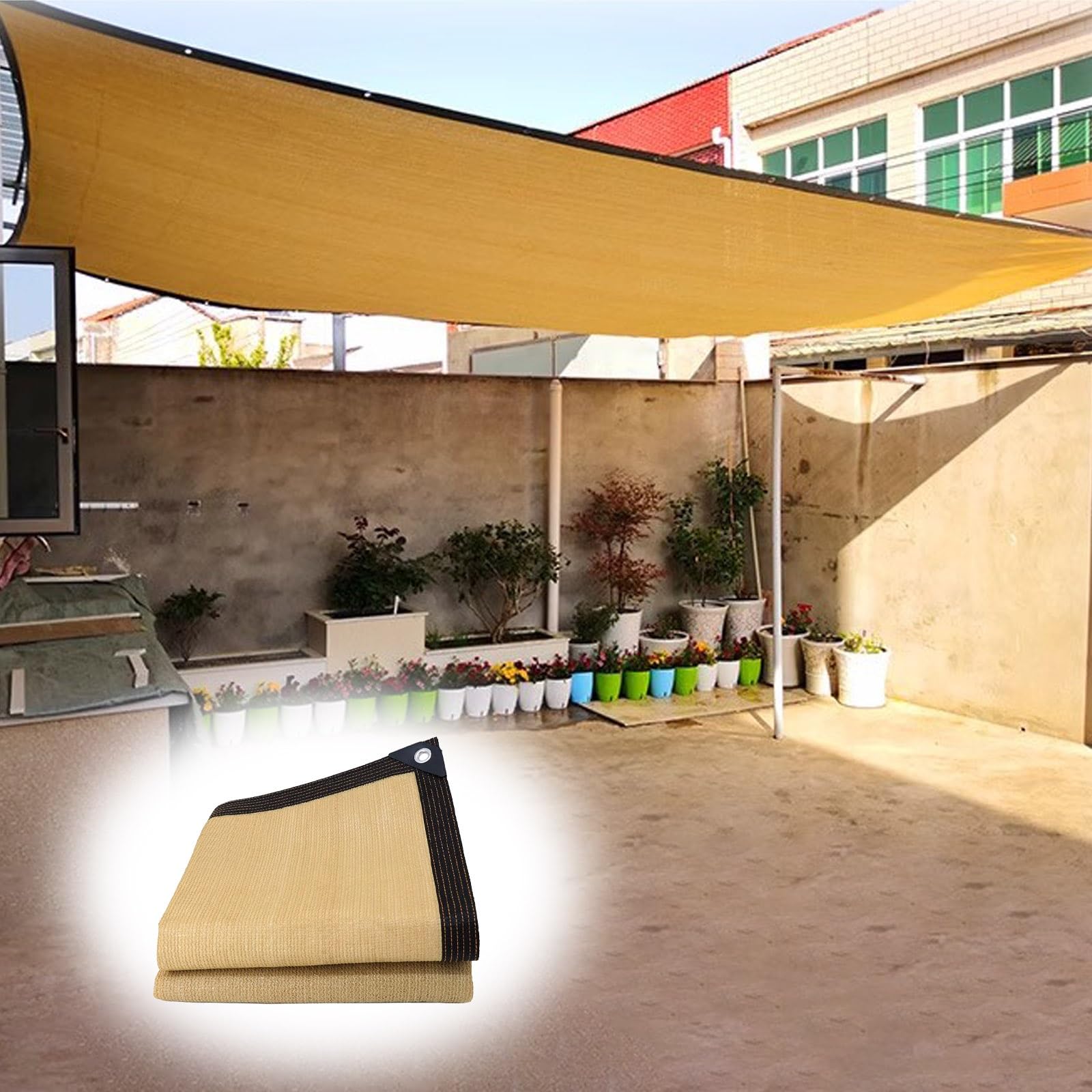 Voile d'ombrage beige pour le refroidissement de la cour et des repas en plein air